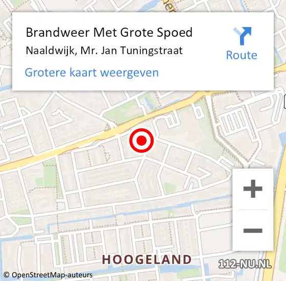 Locatie op kaart van de 112 melding: Brandweer Met Grote Spoed Naar Naaldwijk, Mr. Jan Tuningstraat op 5 februari 2022 19:41