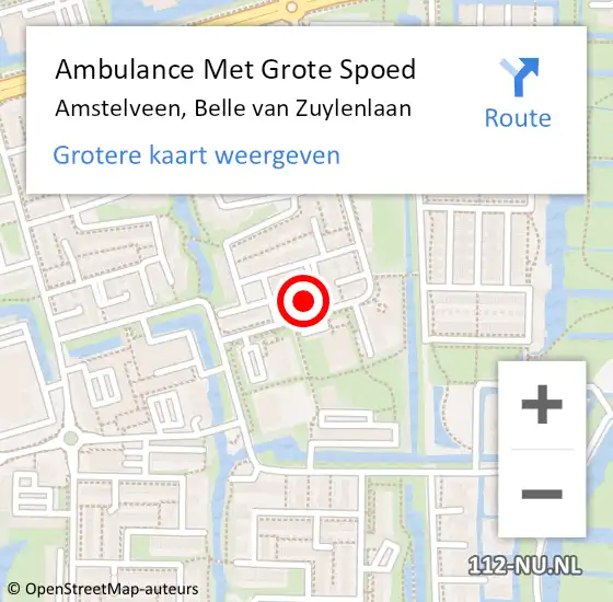 Locatie op kaart van de 112 melding: Ambulance Met Grote Spoed Naar Amstelveen, Belle van Zuylenlaan op 5 februari 2022 19:49