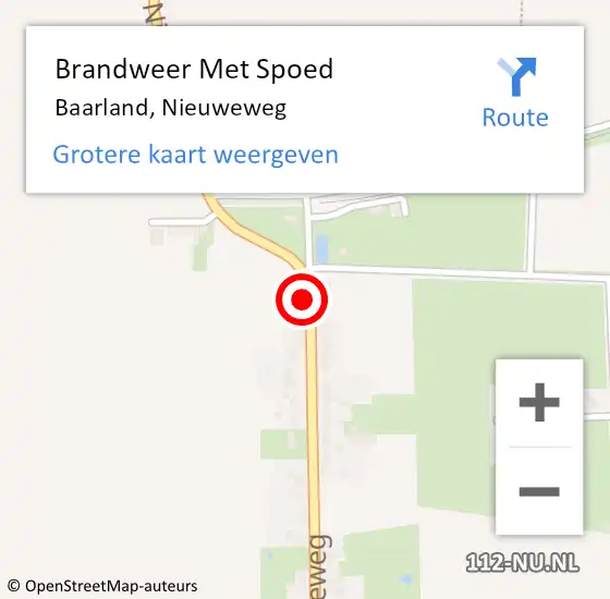 Locatie op kaart van de 112 melding: Brandweer Met Spoed Naar Baarland, Nieuweweg op 7 juli 2014 13:29