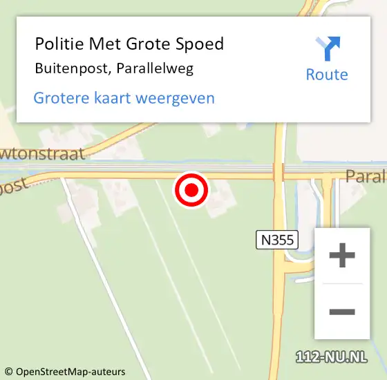 Locatie op kaart van de 112 melding: Politie Met Grote Spoed Naar Buitenpost, Parallelweg op 5 februari 2022 20:27