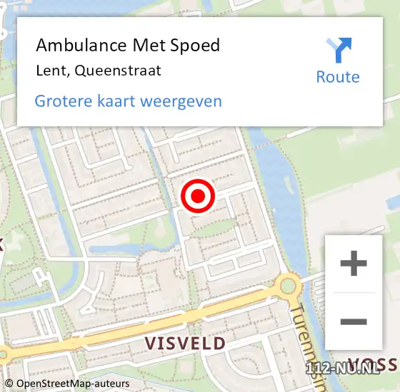 Locatie op kaart van de 112 melding: Ambulance Met Spoed Naar Lent, Queenstraat op 5 februari 2022 21:09