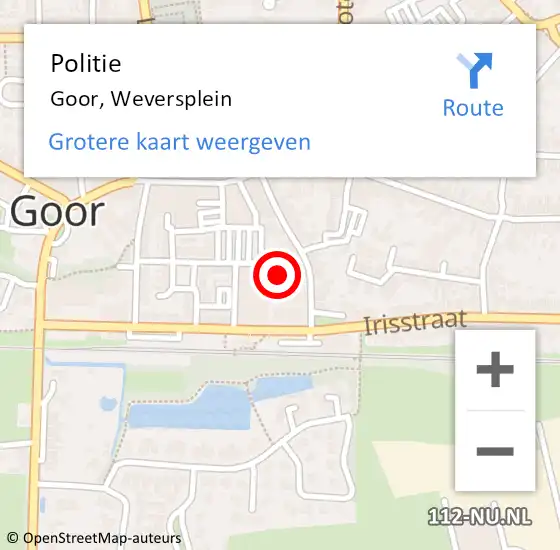 Locatie op kaart van de 112 melding: Politie Goor, Weversplein op 5 februari 2022 21:17