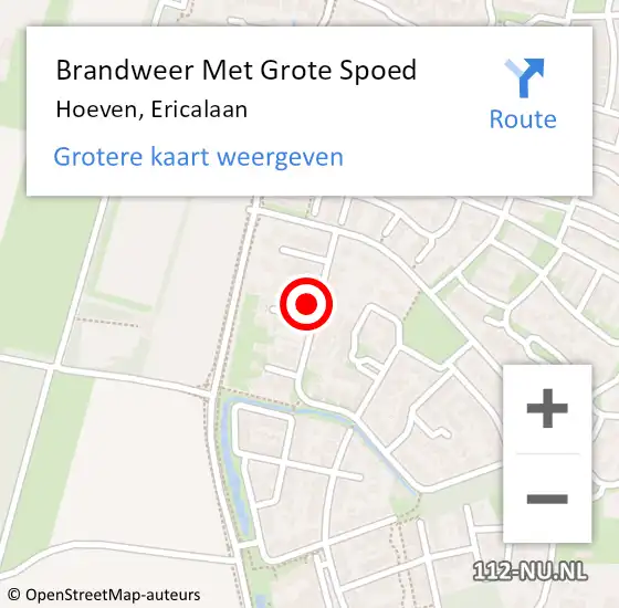 Locatie op kaart van de 112 melding: Brandweer Met Grote Spoed Naar Hoeven, Ericalaan op 5 februari 2022 21:23