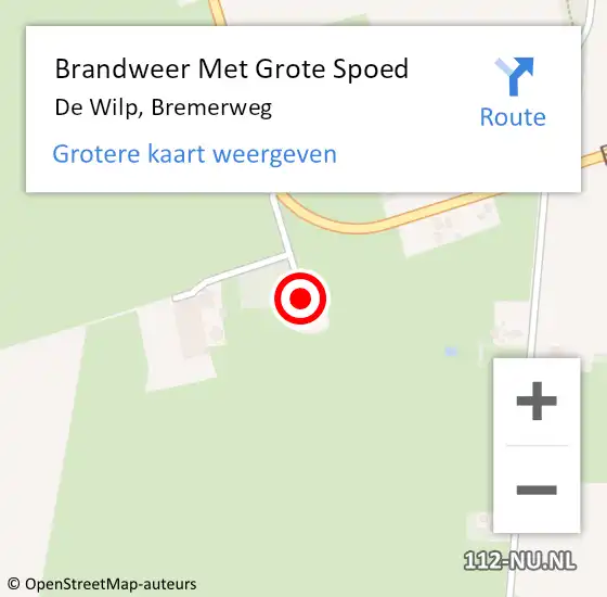 Locatie op kaart van de 112 melding: Brandweer Met Grote Spoed Naar De Wilp, Bremerweg op 5 februari 2022 21:40