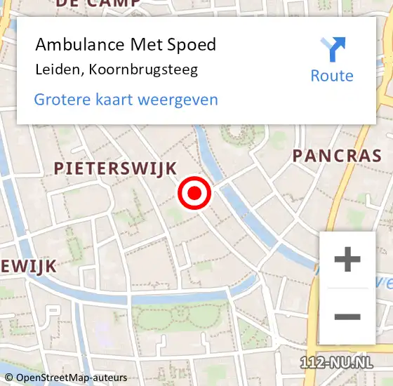 Locatie op kaart van de 112 melding: Ambulance Met Spoed Naar Leiden, Koornbrugsteeg op 5 februari 2022 21:46