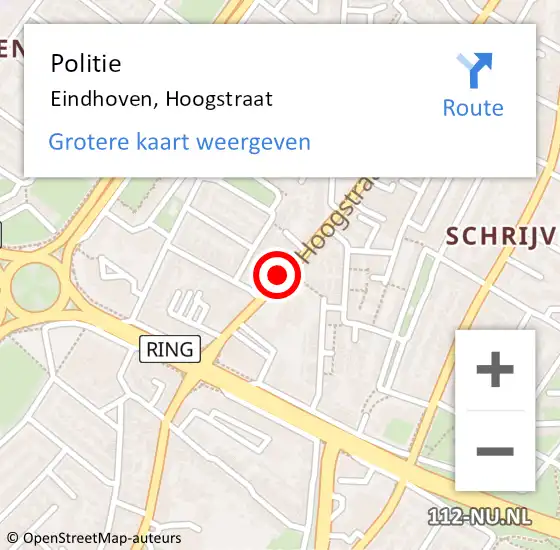 Locatie op kaart van de 112 melding: Politie Eindhoven, Hoogstraat op 5 februari 2022 21:52