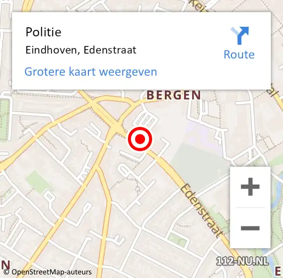 Locatie op kaart van de 112 melding: Politie Eindhoven, Edenstraat op 5 februari 2022 21:53