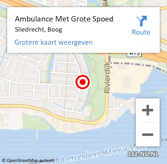 Locatie op kaart van de 112 melding: Ambulance Met Grote Spoed Naar Sliedrecht, Boog op 5 februari 2022 21:54