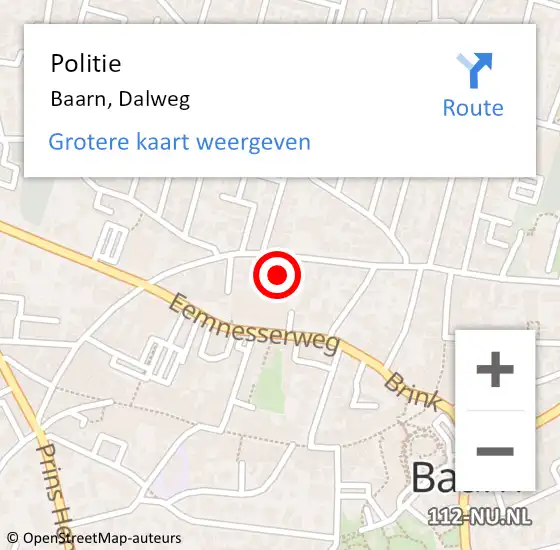 Locatie op kaart van de 112 melding: Politie Baarn, Dalweg op 5 februari 2022 21:57