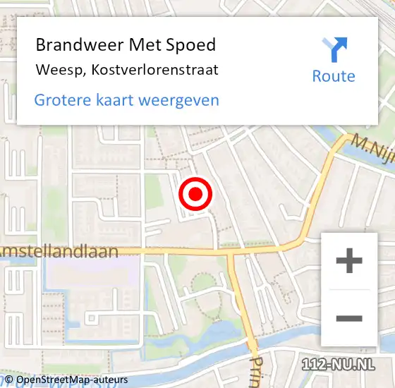 Locatie op kaart van de 112 melding: Brandweer Met Spoed Naar Weesp, Kostverlorenstraat op 5 februari 2022 22:00