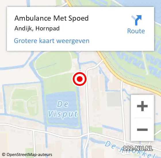 Locatie op kaart van de 112 melding: Ambulance Met Spoed Naar Andijk, Hornpad op 5 februari 2022 22:10