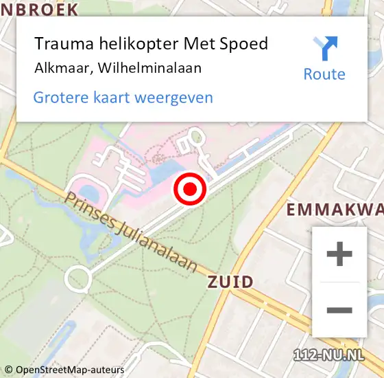 Locatie op kaart van de 112 melding: Trauma helikopter Met Spoed Naar Alkmaar, Wilhelminalaan op 5 februari 2022 22:59