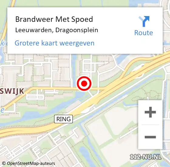 Locatie op kaart van de 112 melding: Brandweer Met Spoed Naar Leeuwarden, Dragoonsplein op 5 februari 2022 23:19