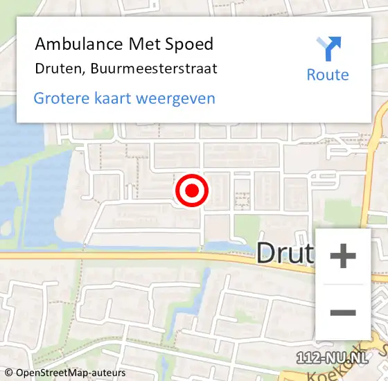 Locatie op kaart van de 112 melding: Ambulance Met Spoed Naar Druten, Buurmeesterstraat op 5 februari 2022 23:36