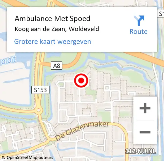 Locatie op kaart van de 112 melding: Ambulance Met Spoed Naar Koog aan de Zaan, Woldeveld op 6 februari 2022 00:44