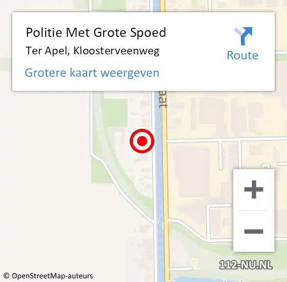 Locatie op kaart van de 112 melding: Politie Met Grote Spoed Naar Ter Apel, Kloosterveenweg op 6 februari 2022 00:51