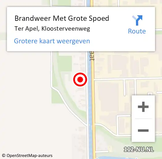 Locatie op kaart van de 112 melding: Brandweer Met Grote Spoed Naar Ter Apel, Kloosterveenweg op 6 februari 2022 00:52