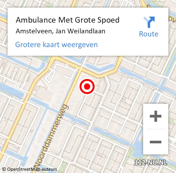 Locatie op kaart van de 112 melding: Ambulance Met Grote Spoed Naar Amstelveen, Jan Weilandlaan op 6 februari 2022 01:08