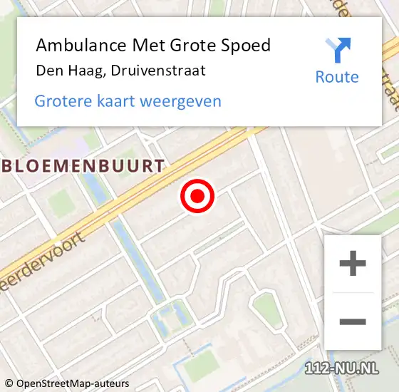 Locatie op kaart van de 112 melding: Ambulance Met Grote Spoed Naar Den Haag, Druivenstraat op 6 februari 2022 01:20