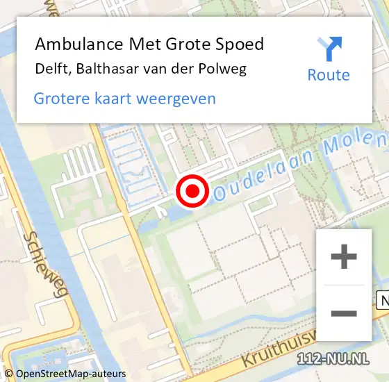 Locatie op kaart van de 112 melding: Ambulance Met Grote Spoed Naar Delft, Balthasar van der Polweg op 6 februari 2022 01:45