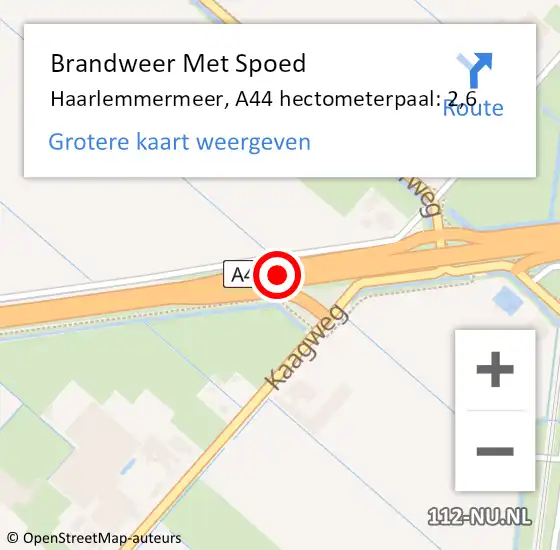 Locatie op kaart van de 112 melding: Brandweer Met Spoed Naar Haarlemmermeer, A44 hectometerpaal: 2,6 op 6 februari 2022 02:32