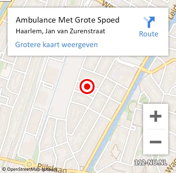 Locatie op kaart van de 112 melding: Ambulance Met Grote Spoed Naar Haarlem, Jan van Zurenstraat op 6 februari 2022 02:59