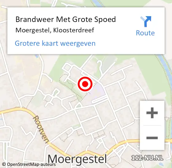 Locatie op kaart van de 112 melding: Brandweer Met Grote Spoed Naar Moergestel, Kloosterdreef op 6 februari 2022 03:07