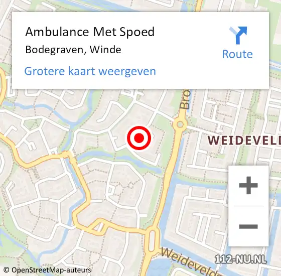 Locatie op kaart van de 112 melding: Ambulance Met Spoed Naar Bodegraven, Winde op 6 februari 2022 03:18