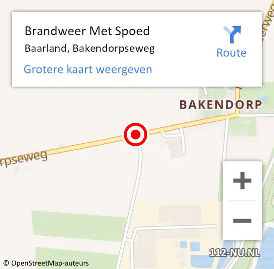 Locatie op kaart van de 112 melding: Brandweer Met Spoed Naar Baarland, Bakendorpseweg op 7 juli 2014 13:55