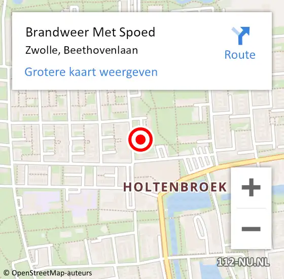 Locatie op kaart van de 112 melding: Brandweer Met Spoed Naar Zwolle, Beethovenlaan op 6 februari 2022 04:16