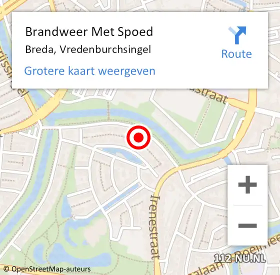 Locatie op kaart van de 112 melding: Brandweer Met Spoed Naar Breda, Vredenburchsingel op 6 februari 2022 04:38