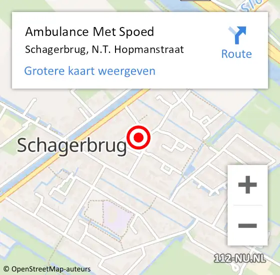 Locatie op kaart van de 112 melding: Ambulance Met Spoed Naar Schagerbrug, N.T. Hopmanstraat op 6 februari 2022 04:50