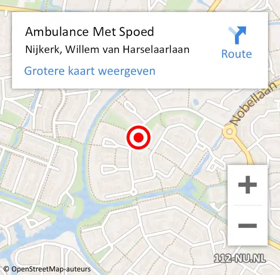 Locatie op kaart van de 112 melding: Ambulance Met Spoed Naar Nijkerk, Willem van Harselaarlaan op 6 februari 2022 05:03