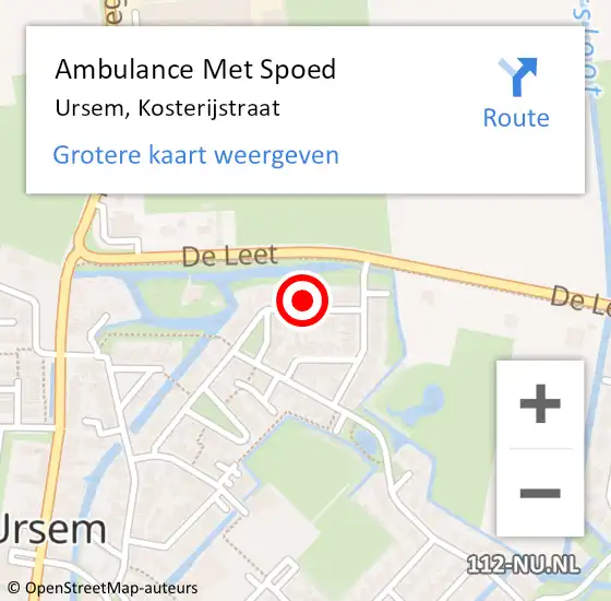 Locatie op kaart van de 112 melding: Ambulance Met Spoed Naar Ursem, Kosterijstraat op 6 februari 2022 05:47
