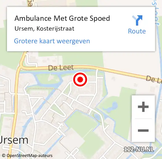 Locatie op kaart van de 112 melding: Ambulance Met Grote Spoed Naar Ursem, Kosterijstraat op 6 februari 2022 05:51