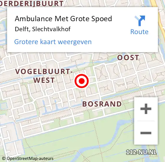 Locatie op kaart van de 112 melding: Ambulance Met Grote Spoed Naar Delft, Slechtvalkhof op 6 februari 2022 06:27