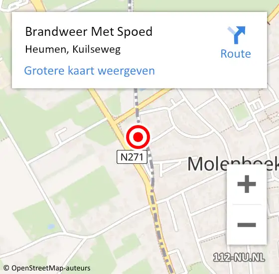 Locatie op kaart van de 112 melding: Brandweer Met Spoed Naar Heumen, Kuilseweg op 6 februari 2022 06:50