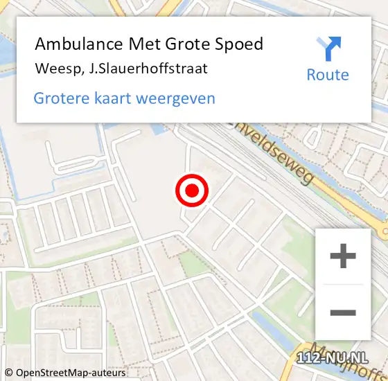 Locatie op kaart van de 112 melding: Ambulance Met Grote Spoed Naar Weesp, J.Slauerhoffstraat op 6 februari 2022 07:11