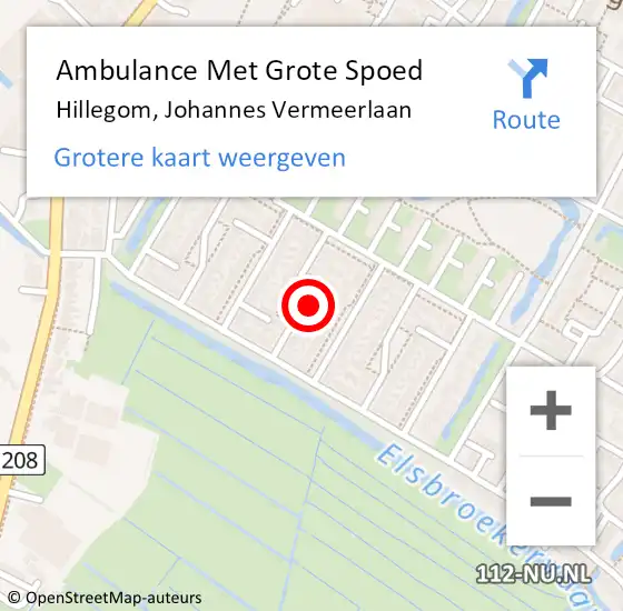 Locatie op kaart van de 112 melding: Ambulance Met Grote Spoed Naar Hillegom, Johannes Vermeerlaan op 6 februari 2022 07:43