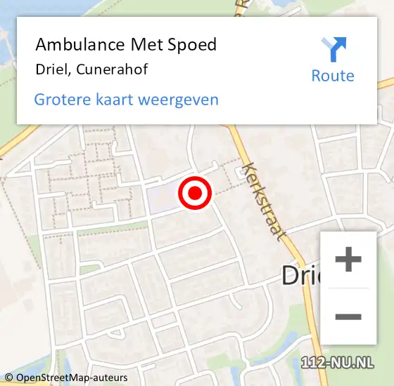 Locatie op kaart van de 112 melding: Ambulance Met Spoed Naar Driel, Cunerahof op 6 februari 2022 08:04