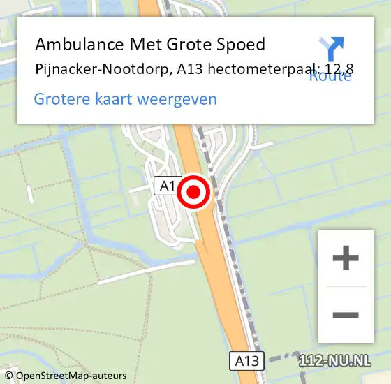 Locatie op kaart van de 112 melding: Ambulance Met Grote Spoed Naar Pijnacker-Nootdorp, A13 hectometerpaal: 12,8 op 6 februari 2022 08:28