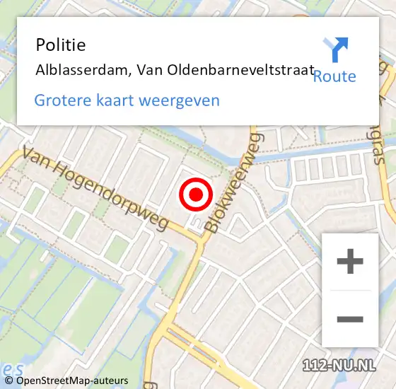 Locatie op kaart van de 112 melding: Politie Alblasserdam, Van Oldenbarneveltstraat op 6 februari 2022 08:55