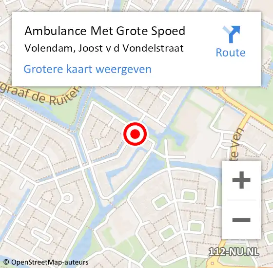 Locatie op kaart van de 112 melding: Ambulance Met Grote Spoed Naar Volendam, Joost v d Vondelstraat op 6 februari 2022 09:10