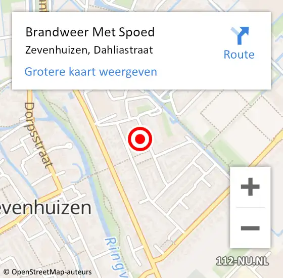 Locatie op kaart van de 112 melding: Brandweer Met Spoed Naar Zevenhuizen, Dahliastraat op 6 februari 2022 09:47