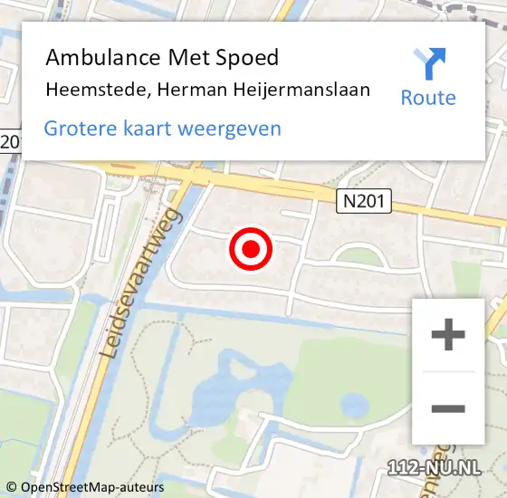 Locatie op kaart van de 112 melding: Ambulance Met Spoed Naar Heemstede, Herman Heijermanslaan op 6 februari 2022 10:18