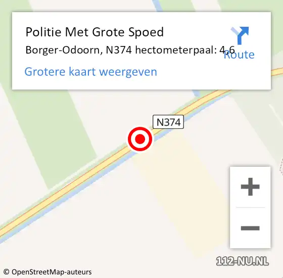 Locatie op kaart van de 112 melding: Politie Met Grote Spoed Naar Borger-Odoorn, N374 hectometerpaal: 4,6 op 6 februari 2022 10:31