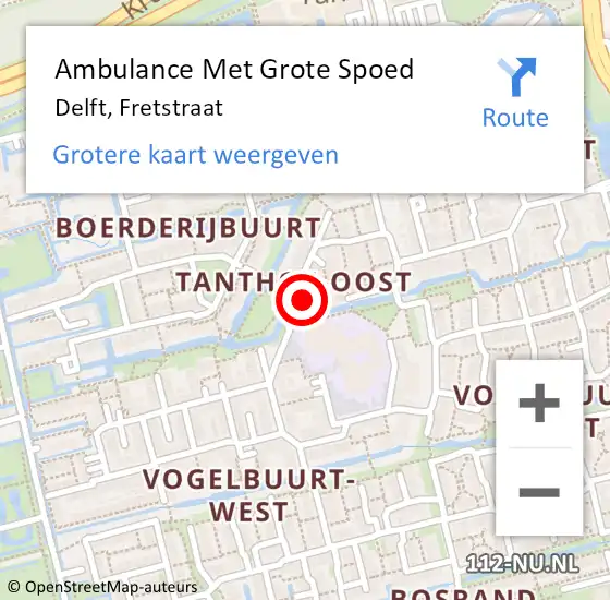 Locatie op kaart van de 112 melding: Ambulance Met Grote Spoed Naar Delft, Fretstraat op 6 februari 2022 10:34