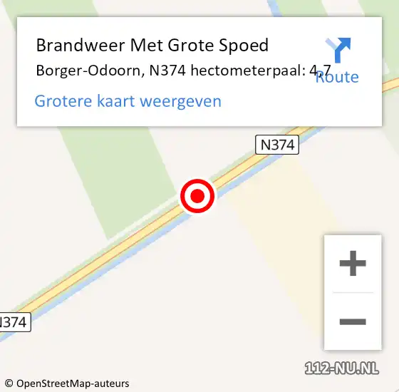 Locatie op kaart van de 112 melding: Brandweer Met Grote Spoed Naar Borger-Odoorn, N374 hectometerpaal: 4,7 op 6 februari 2022 10:44