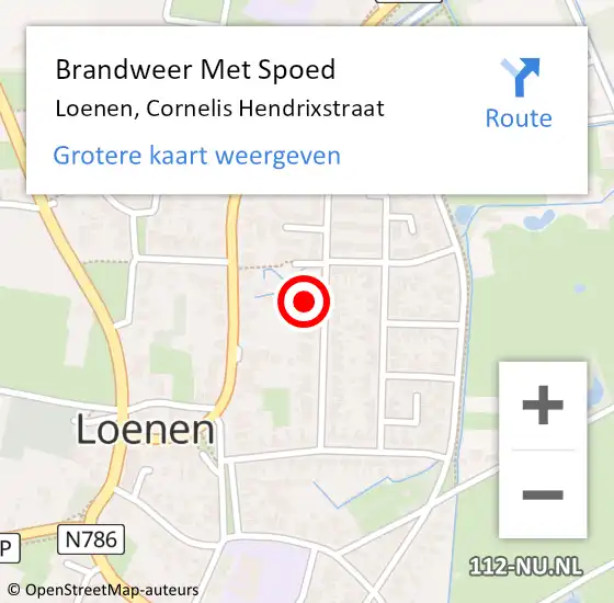 Locatie op kaart van de 112 melding: Brandweer Met Spoed Naar Loenen, Cornelis Hendrixstraat op 6 februari 2022 10:53