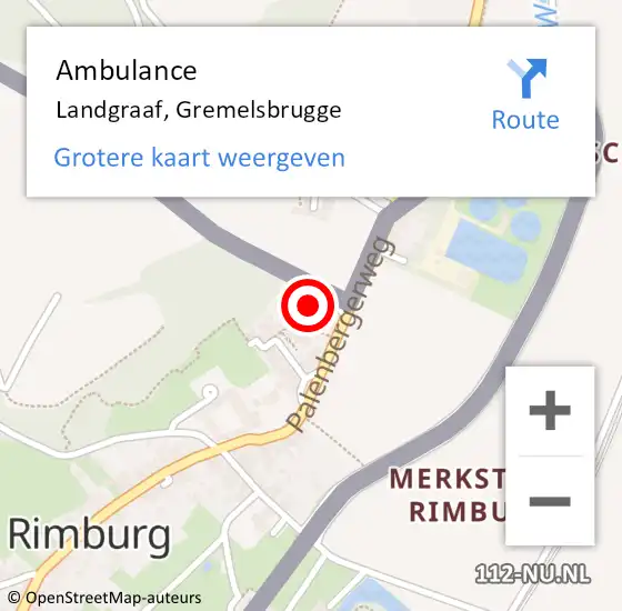 Locatie op kaart van de 112 melding: Ambulance Landgraaf, Gremelsbrugge op 7 juli 2014 14:14